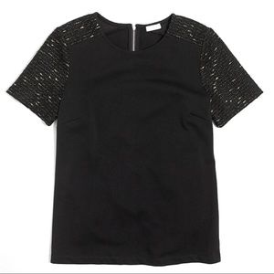 J Crew Black & Gold Tweed-Sleeve T-Shirt XS